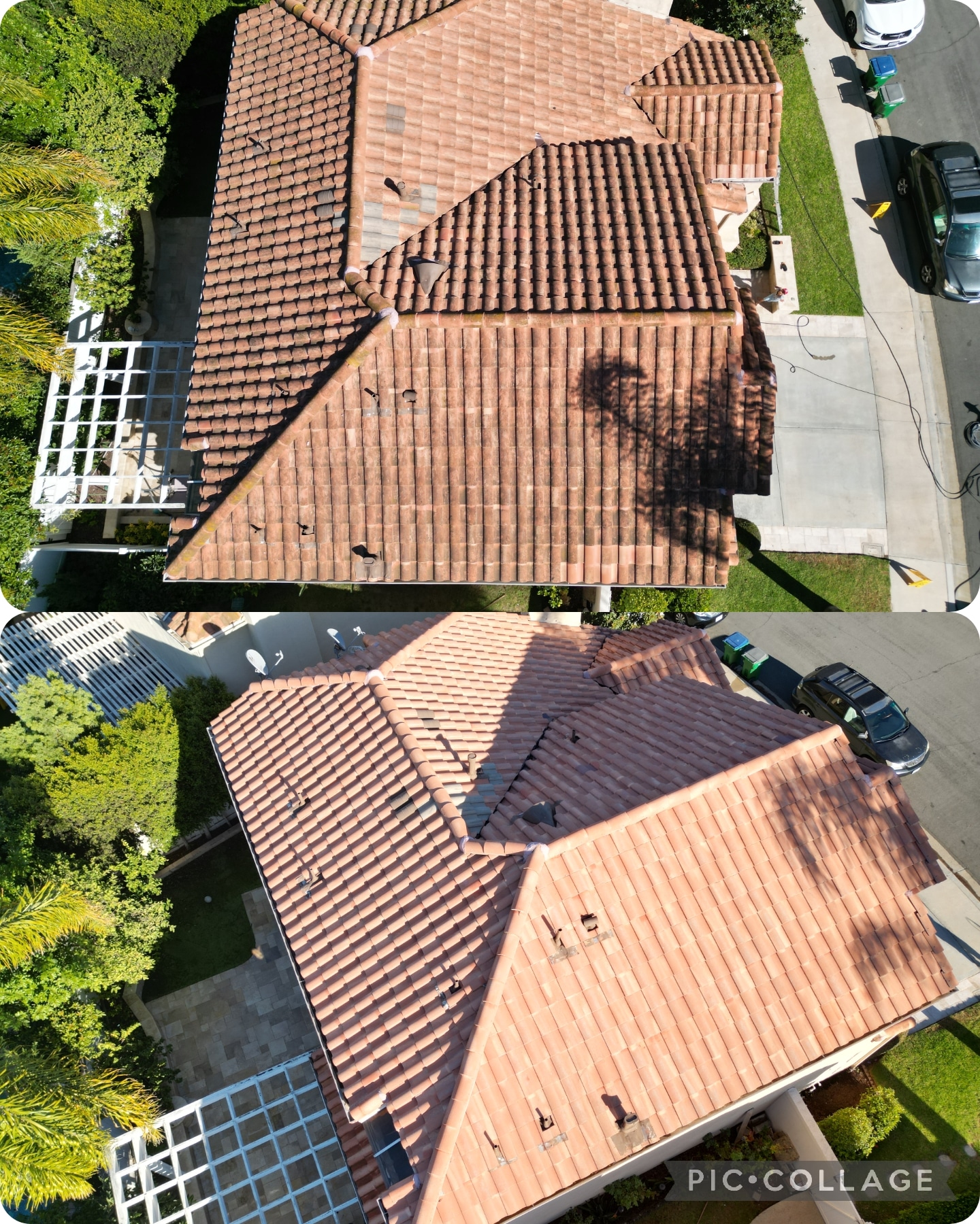 Roof cleaning experts. Moss removal from tile roof in Orange, California 