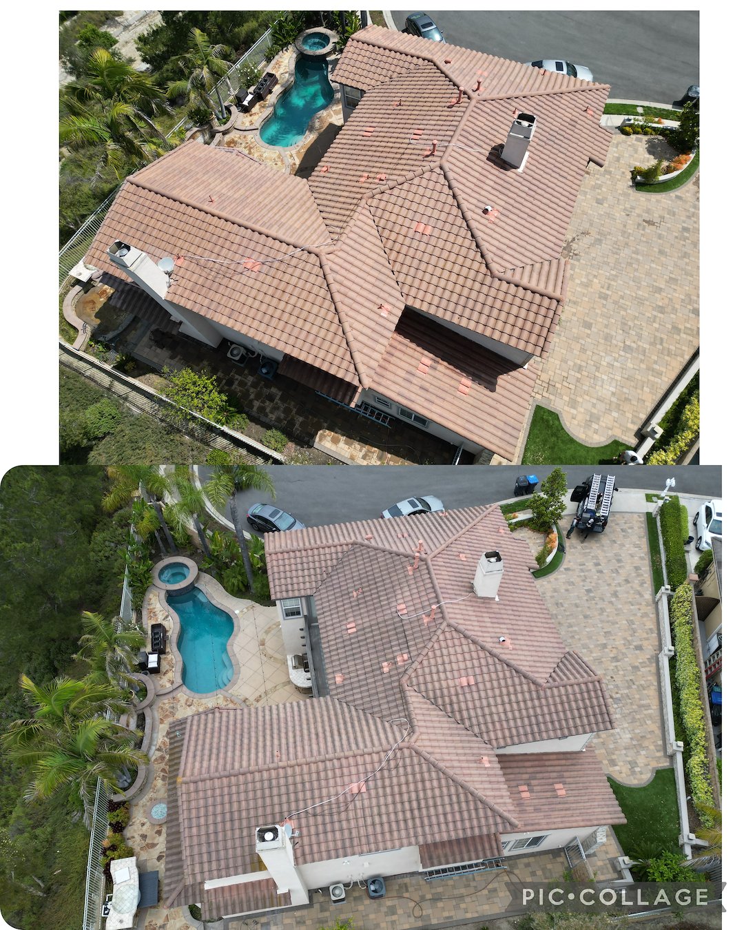 Tile roof cleaning using soft washing method in Laguna Niguel, California